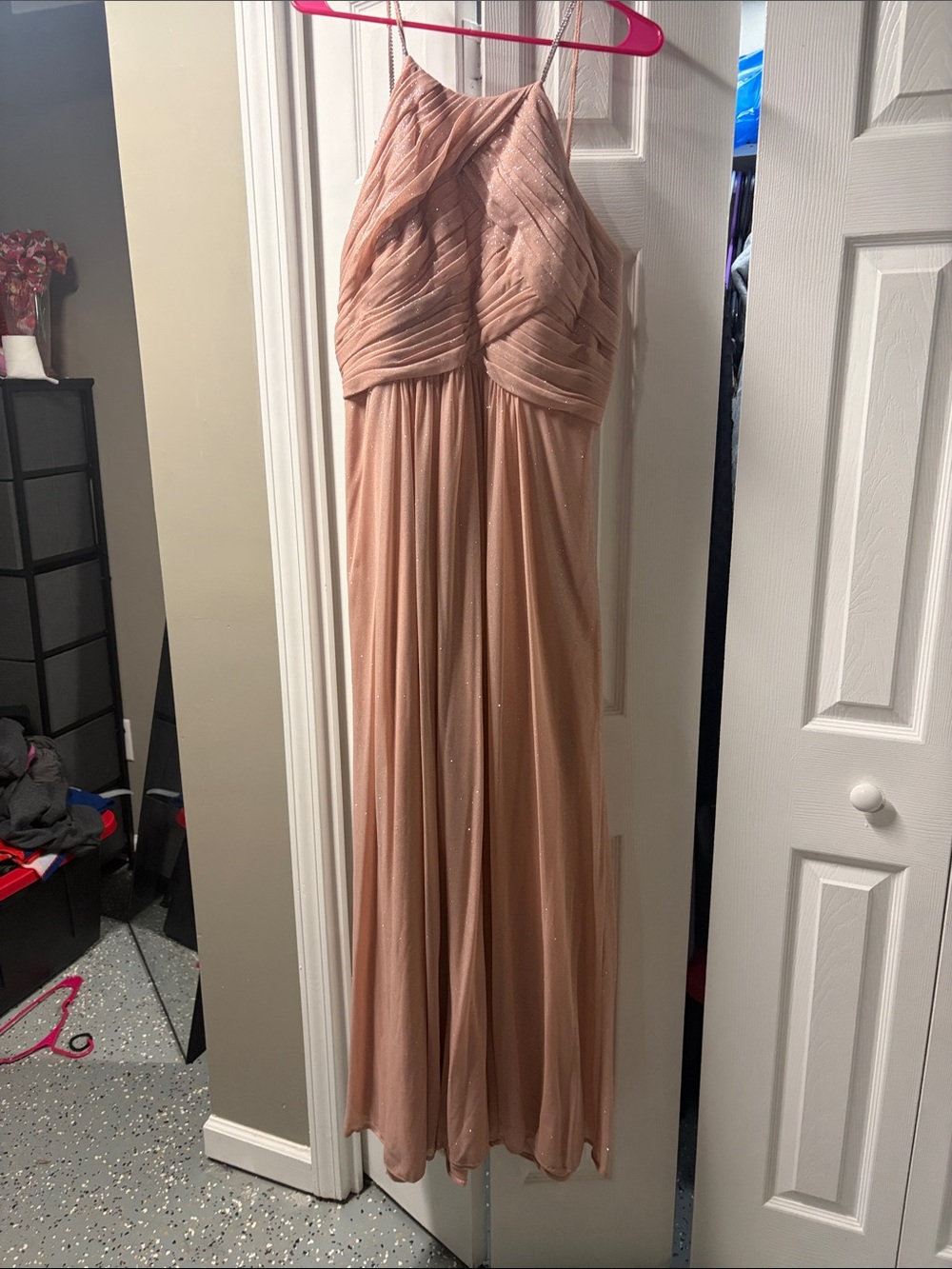 Christina Wu Dusty Rose Pleated Chiffon Maxi Dress